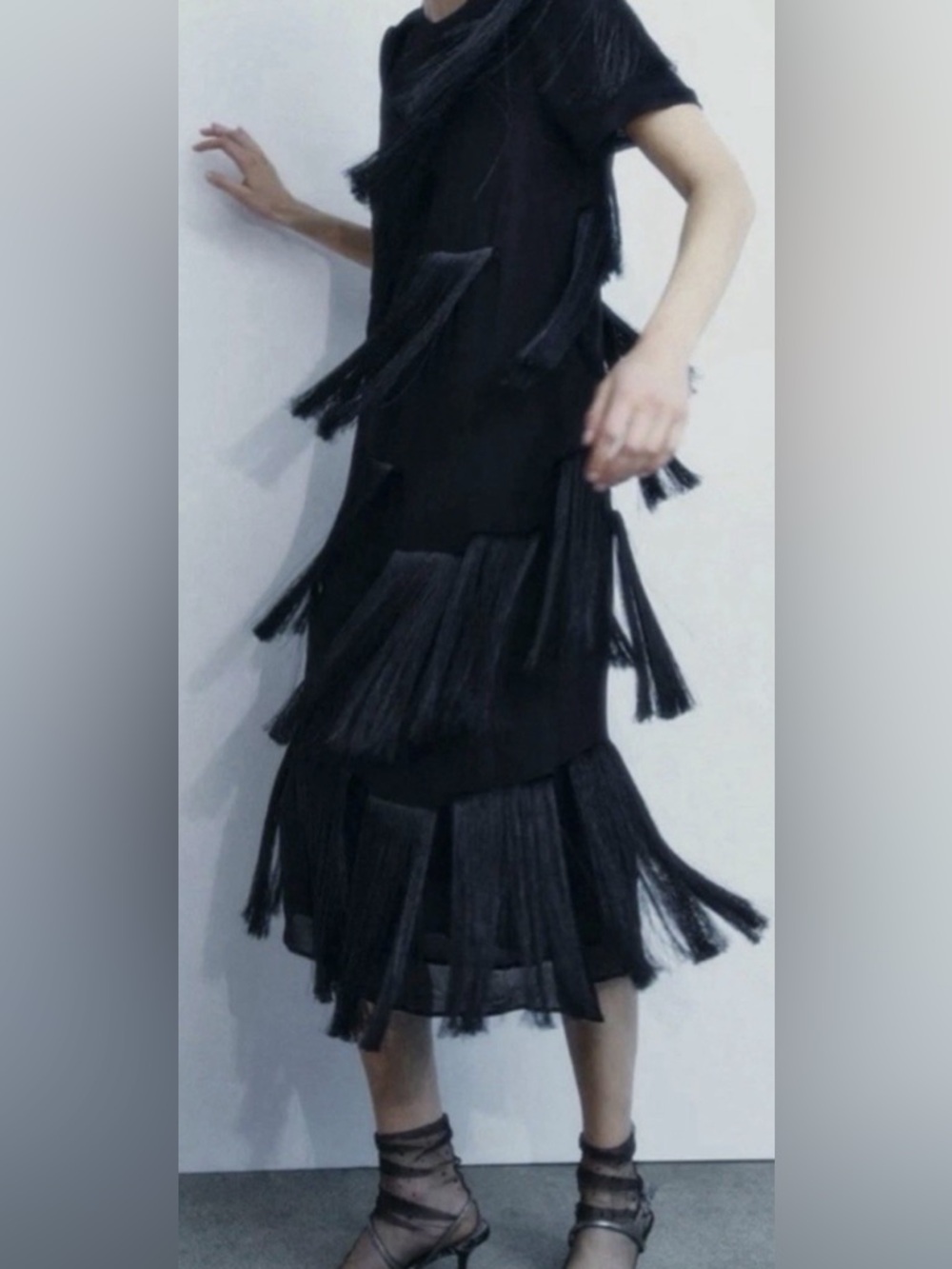 Zara collection Fringe  Detail Midi Dress/ Size Small